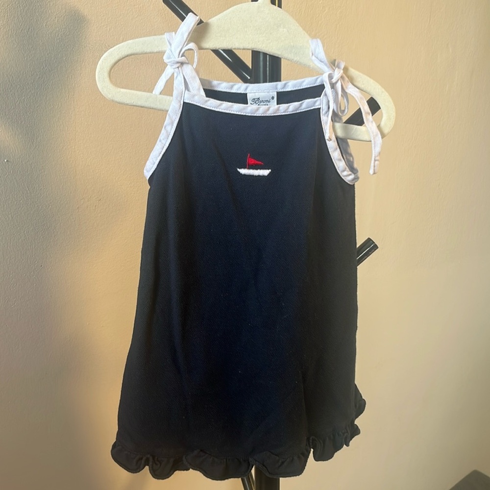 Vintage Nautical Italian Blue Cotton Dress. White adjustable straps
